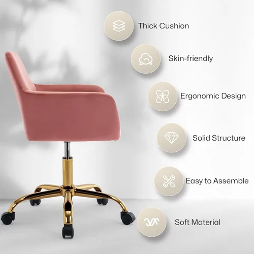 Miniatura 7 de Silla de escritorio de pelo sintético giratoria 360°, silla de oficina moderna ajustable en altura para adolescentes, mujeres y niñas, con base
