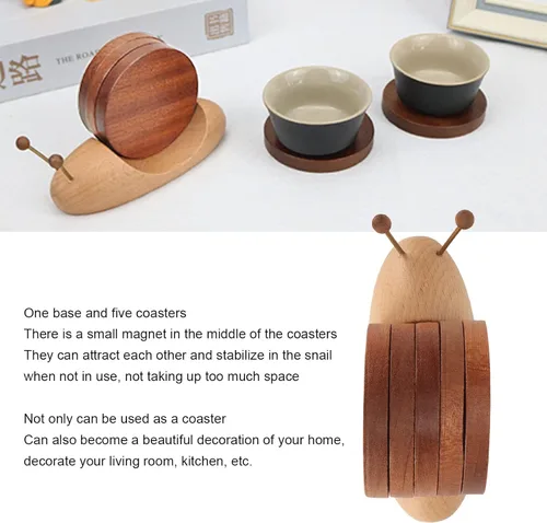 Miniatura 2 de Posavasos de madera, juego de posavasos de caracol, juego de posavasos de madera, divertidos posavasos lindos, posavasos de madera para bebidas