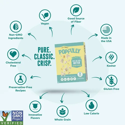 Miniatura 5 de POPFULLY Palomitas 94% libres de grasa totalmente explotadas, bolsas para compartir, sabor a mantequilla ligera, gran explosión, bolsas