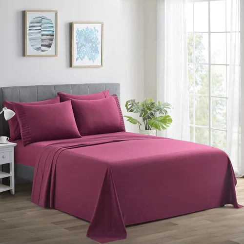 Miniatura 12 de Marina Decoration Juego de sábanas de 4 piezas ultra suave y sedoso de rayón sólido de bambú para todas las estaciones, con 2 fundas de almohada