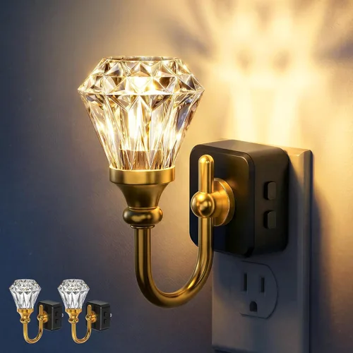 Miniatura 10 de DORESshop Luz nocturna LED, luces nocturnas giratorias que se enchufan a la pared con sensor de luz automática de 3000 K luz nocturna con brillo