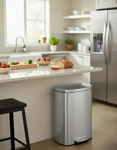 Miniatura 13 de Garvee Cubo de basura de acero inoxidable para cocina, de 13 galones / 50 L, gran capacidad, cubo de basura de metal inoxidable con tapa de cierre