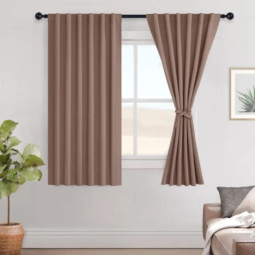 Miniatura 98 de Hiasan Cortinas opacas negras para dormitorio, cortinas opacas cortas de 45 pulgadas de largo, con aislamiento térmico, bolsillo para barra