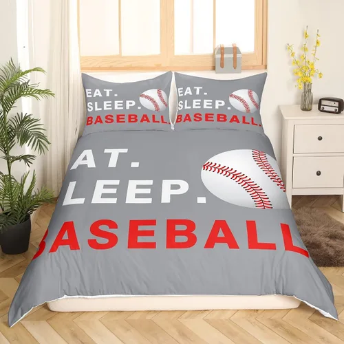 Miniatura 3 de Feelyou - Funda de edredón de béisbol para niños, juego de ropa de cama con tema de pelota deportiva para niños y adolescentes, amantes