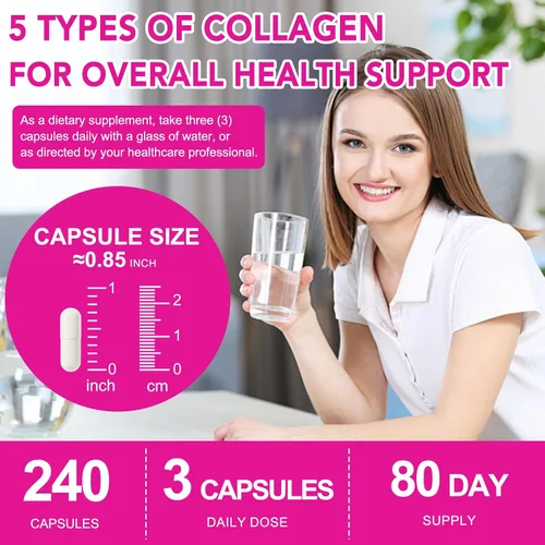 Miniatura 7 de Cápsulas de colágeno con péptidos de colágeno hidrolizados multitipo, biotina, vitamina C y ácido hialurónico - Apoya la suavidad de la piel