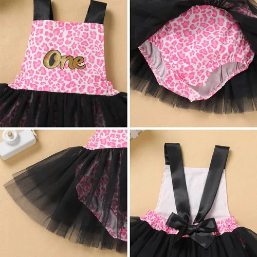 Miniatura 26 de IBTOM CASTLE Vestido de princesa tutú para niña pequeña con estampado de leopardo, dona, ratón, vestido de princesa con funda para pañales, conjunto
