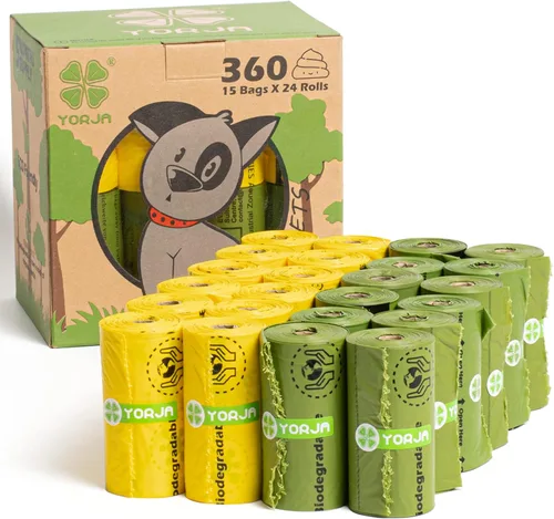 Rollos de bolsas para excrementos de perro, 360 bolsas de desechos de mascotas, 100% a prueba de fugas, extra gruesas y fuertes, mezcla de almidón