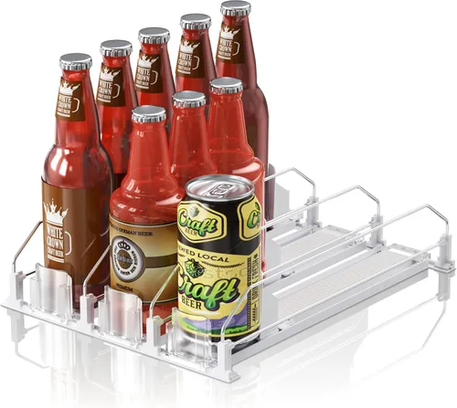 Miniatura 27 de Organizador de Bebidas para Refrigerador, 12oz 16oz 20oz - Dispensador de Latas de Refresco para Refrigerador, Ancho Ajustable, Deslizador Negro