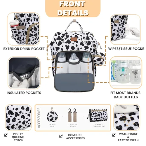 Miniatura 3 de ROSEGIN Mochila para pañales con cambiador, funda para chupete, bolsa de bebé para niños y niñas pequeños - grande, elegante, bolsa de pañales