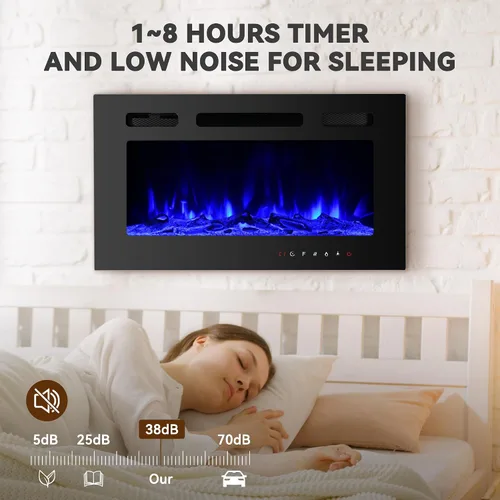Miniatura 4 de Chimenea eléctrica montada en la pared y empotrada de 30 pulgadas con control remoto temporizador de 8 horas, 12 llamas, pantalla táctil, calentador