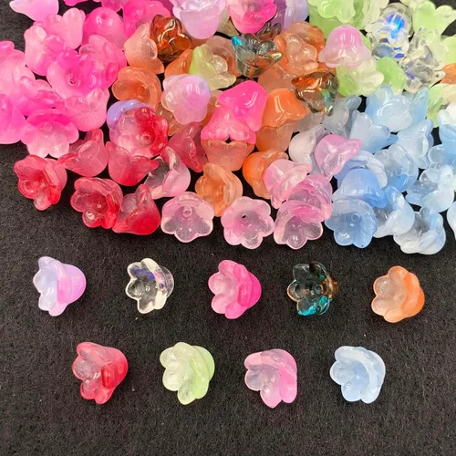 Miniatura 5 de Cuentas de flores, 140 cuentas de cristal sueltas de trompeta mixta, cuentas de vidrio sueltas de campana, cuentas espaciadoras con agujero