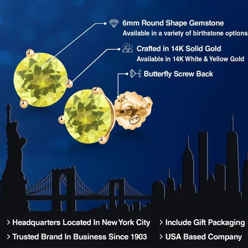 Miniatura 87 de Gem Stone King Aretes de Martini de oro amarillo de 14 quilates Aretes de tuerca de 3 puntas para mujeres y hombres Redondos de 0.236 pulgadas