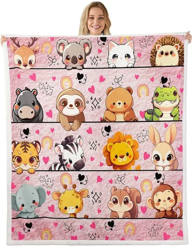 Miniatura 11 de Manta de franela de animales de dibujos animados para todas las estaciones, manta de cama azul con estampado de amor Kawaii para decoración