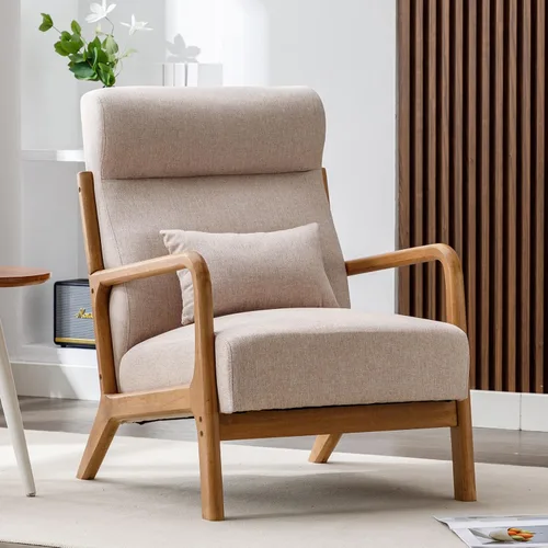 Miniatura 9 de ANJ ANJHOME Silla moderna de mediados de siglo, estilo Accent, con asiento de tela cómoda para sala de estar con estructura de madera maciza, sillón