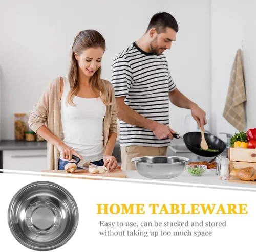 Miniatura 9 de BESTonZON Cuenco de metal para comida, platos de mezcla grandes, para hacer masa, lavabo para lavar alimentos, platos de cena, cuenco