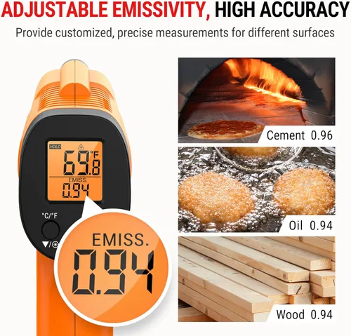 Miniatura 5 de ThermoPro Pistola de termómetro infrarrojo TP30, termómetro láser para cocinar, horno de pizza, plancha, motor, HVAC, pistola de temperatura láser