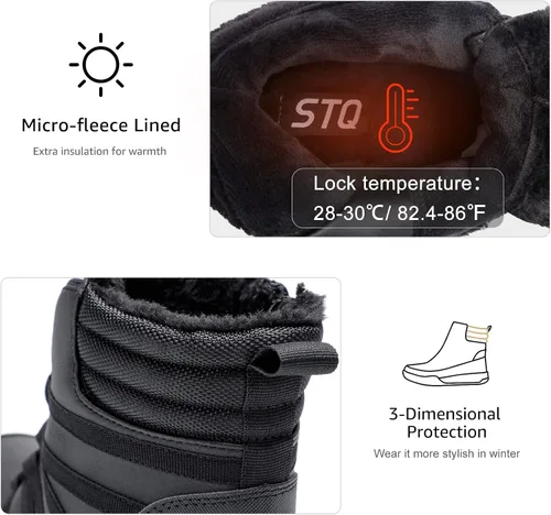 Miniatura 3 de STQ Botas de invierno para caminar para mujer, con cremallera, ligeras, acogedoras, botines con cordones