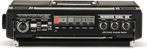 Miniatura 10 de QFX J-220BT Boombox MP3 Conversión de radio a casete con radio de 4 bandas (AM, FM, SW1, SW2) con Bluetooth, batería recargable, altavoces duales