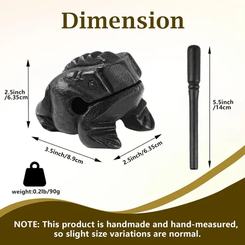 Miniatura 2 de Rana de madera de 8.89 cm Guiro Rasp Instrumento - Bloque de tono de percusión musical artesanal (Negro)