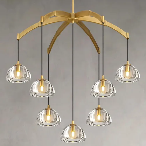 Miniatura 18 de Luces Colgantes Modernas de Gota de Lluvia, Luces Colgantes para Isla de Cocina, Lámpara de Comedor con Barra de Latón, Candelabro de Gota de Lluvia