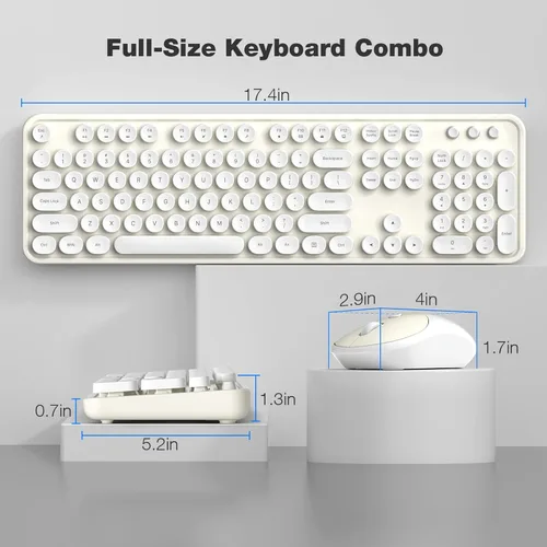 Miniatura 155 de KNOWSQT Combo de teclado y ratón inalámbrico, teclados lindos de tamaño completo estilo máquina de escribir 2.4G azul colorido - receptor USB Plug