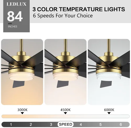 Miniatura 3 de LEDLUX Ventilador de techo con motor CC de 84 pulgadas con luz, control remoto de 6 velocidades, motor reversible, moderno ventilador de techo de 9