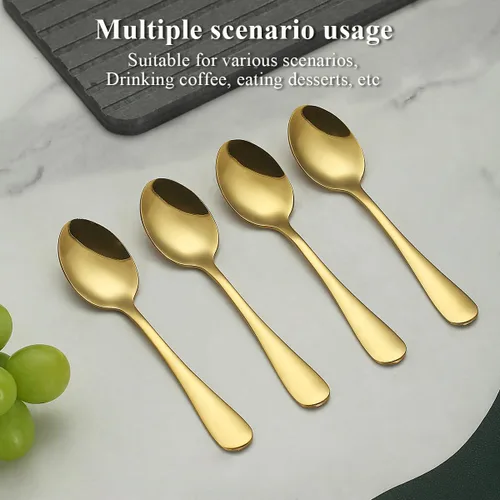 Miniatura 7 de Evanda 12 cucharaditas doradas, acero inoxidable chapado en titanio dorado, cuchara de té de 5.5 in, cubiertos para té, café, pasteles, postres