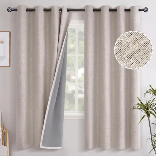 Miniatura 105 de YoungsTex - Cortinas opacas de lino para dormitorio, oscurecimiento de la habitación, cortinas con textura de lino, paneles con aislamiento térmico