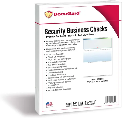 Miniatura 2 de DocuGard Azul/Verde Sunburst Premier Prismatic Top Papel de Cheques de Alta Seguridad - Compatible con QuickBooks y Impresoras Láser/Inyección