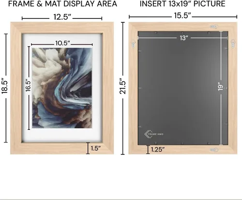 Miniatura 4 de Frame Amo Marco de póster de madera maciza de 13 x 19 pulgadas, color natural, tapete blanco para imagen de 11 x 17 pulgadas, parte frontal