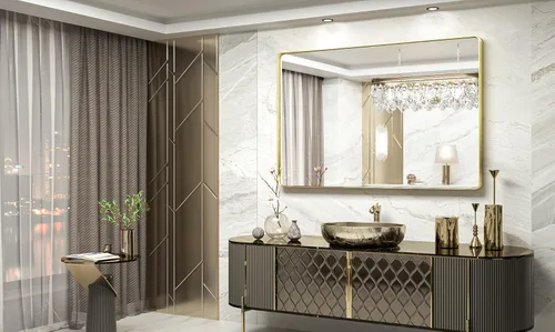 Miniatura 170 de TokeShimi - Espejo para pared de baño, espejo de tocador con marco de metal de aleación de aluminio mate cepillado e inoxidable, decoración rústica