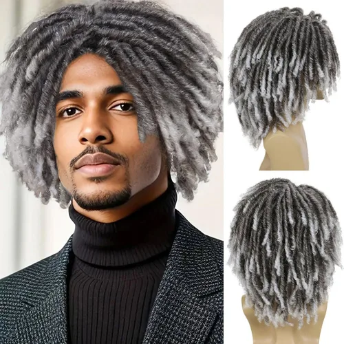 Miniatura 10 de GNIMEGIL Peluca de rastas cortas de 14 pulgadas para hombre, estilo afro bob, ombré, color marrón claro, cabello trenzado de ganchillo, pelucas