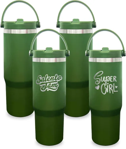 Miniatura 50 de Vaso de 30 onzas con asa superior, vaso aislado al vacío de doble pared con popote abatible, taza de café de viaje de 30 onzas con recubrimiento