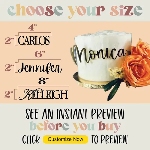 Miniatura 4 de Placa de nombre para pastel personalizada Nombre de decoración de pastel personalizado para fiesta de cumpleaños, ducha, boda Más de 40 opciones