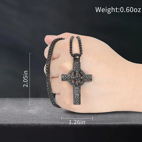 Miniatura 5 de Cross Pendant for Car Rear View Mirror Decor Prayer Hanging Ornament Stainless Steel Celtic Knot Cross Necklace Adult Men Christian Gift