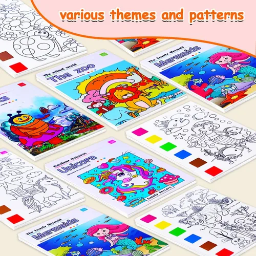 Miniatura 7 de JUNQIU - Paquete de 4 libros de pintura con agua para niños, pintura de acuarela, libros para colorear para niños pequeños, juego de pintura mágica