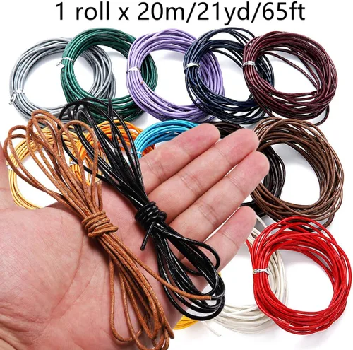 Miniatura 3 de Cuerda redonda de cuero real de 21 yardas, cuerda trenzada de cuero genuino para hacer joyas, collares, pulseras, cordones de zapatos, correas