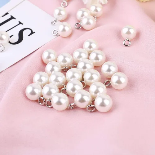 Miniatura 8 de Exceart 100 dijes colgantes de perlas de plástico, cuentas redondas de perlas de imitación para manualidades, aretes, collares, accesorios