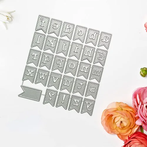 Miniatura 5 de Plantilla de bandera de alfabeto, troqueles de corte de acero al carbono, álbum de recortes, álbum de fotos, grabado, tarjetas de papel, plantillas