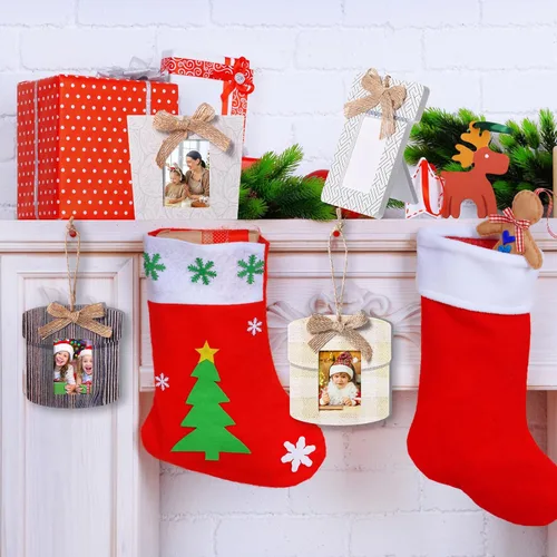 Miniatura 5 de Namalu 12 Piezas Marcos Pequeños para Adornos de Navidad Mini Adornos de Marcos de Fotos de Madera para Árbol de Navidad Recuerdos Colgantes