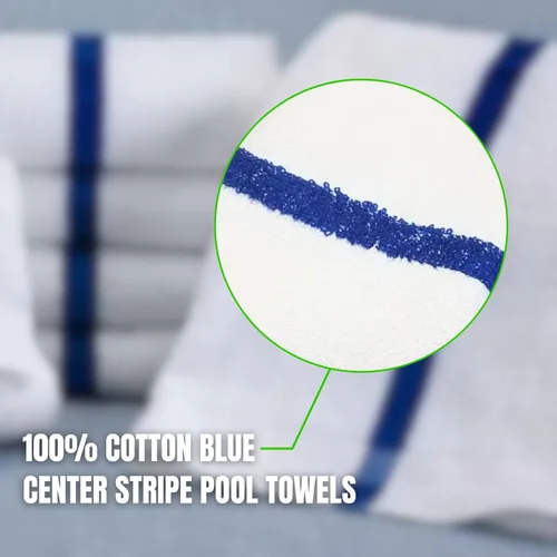 Miniatura 4 de Towels N More Toallas suaves de 24 x 48 pulgadas junto a la piscina, 6 toallas grandes súper absorbentes, blancas y azules, rayas centrales