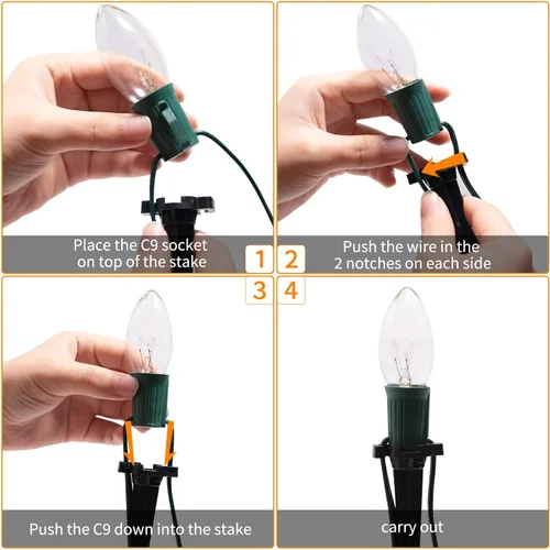 Miniatura 8 de Brightown Tira de luces LED estilo sendero de Navidad para exteriores; tira de 20 luces LED C9 de 25.7 pies con 20 estacas interconectables y a