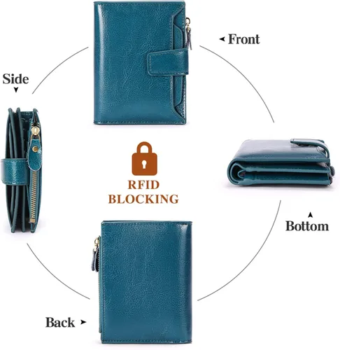 Miniatura 4 de FALAN MULE - Cartera de cuero auténtico para mujer, pequeña plegable , compacta, con interferencia de radiofrecuencia (RFID)