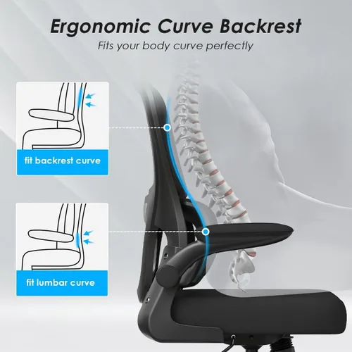 Miniatura 5 de Soohow Silla de oficina, ergonómica de malla con soporte lumbar, cómoda silla de escritorio giratoria para computadora con reposabrazos abatibles