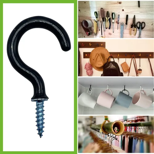 Miniatura 6 de Kit Surtido de Ganchos Pequeños Negros Atornillables con Tacos, 1/2", 5/8", 3/4", 7/8", 1", 1-1/4" Ganchos de Copa con Recubrimiento de Vinilo