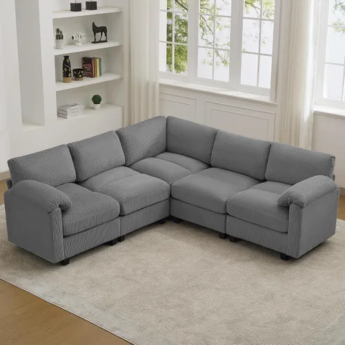 Miniatura 32 de Sofá biplaza modular de 61 pulgadas, asiento extra profundo para sala de estar, sofá de pana profundo con almohadas para reposabrazos, cosido