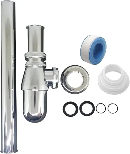 Miniatura 4 de Kit de drenaje de tubería de residuos de 1-1/4 pulgadas, trampa clásica para botellas de lavabo, trampa para botellas redonda cromada