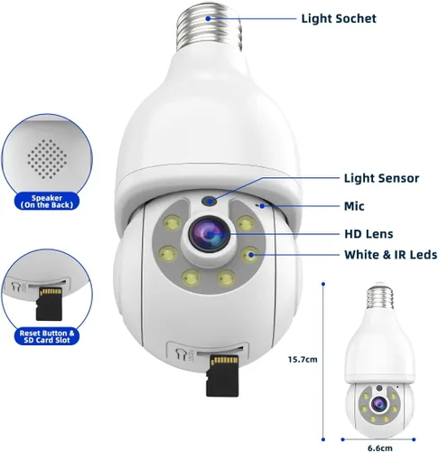 Miniatura 8 de EVERSECU Cámara de seguridad con bombilla HD de 2K, WiFi inalámbrica de 2.4G y 5Ghz, interior y exterior, compatible con Onvif, transmisión RTSP