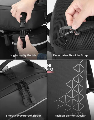 Miniatura 11 de KEMIMOTO Combo de alforjas de bicicleta 3 en 1, bolsa de comestibles para sillín de bicicleta con cubierta impermeable para lluvia, 52 L, gran