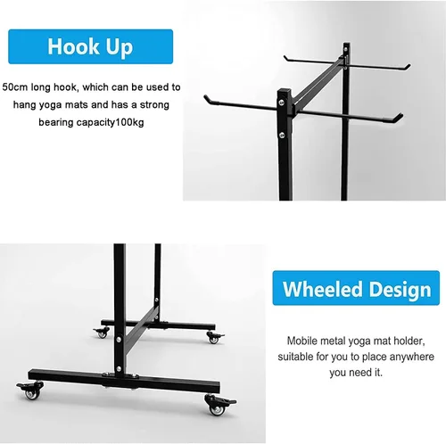 Miniatura 5 de Soporte para tapete de yoga colgante, carrito de esterilla de yoga rodante, estante de almacenamiento de gran capacidad, con perforador, estante